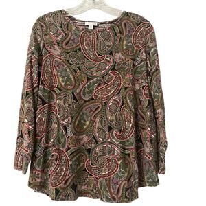 J. Jill Paisley Pullover Top Womens Size S Petite Smocked Back Office Casual